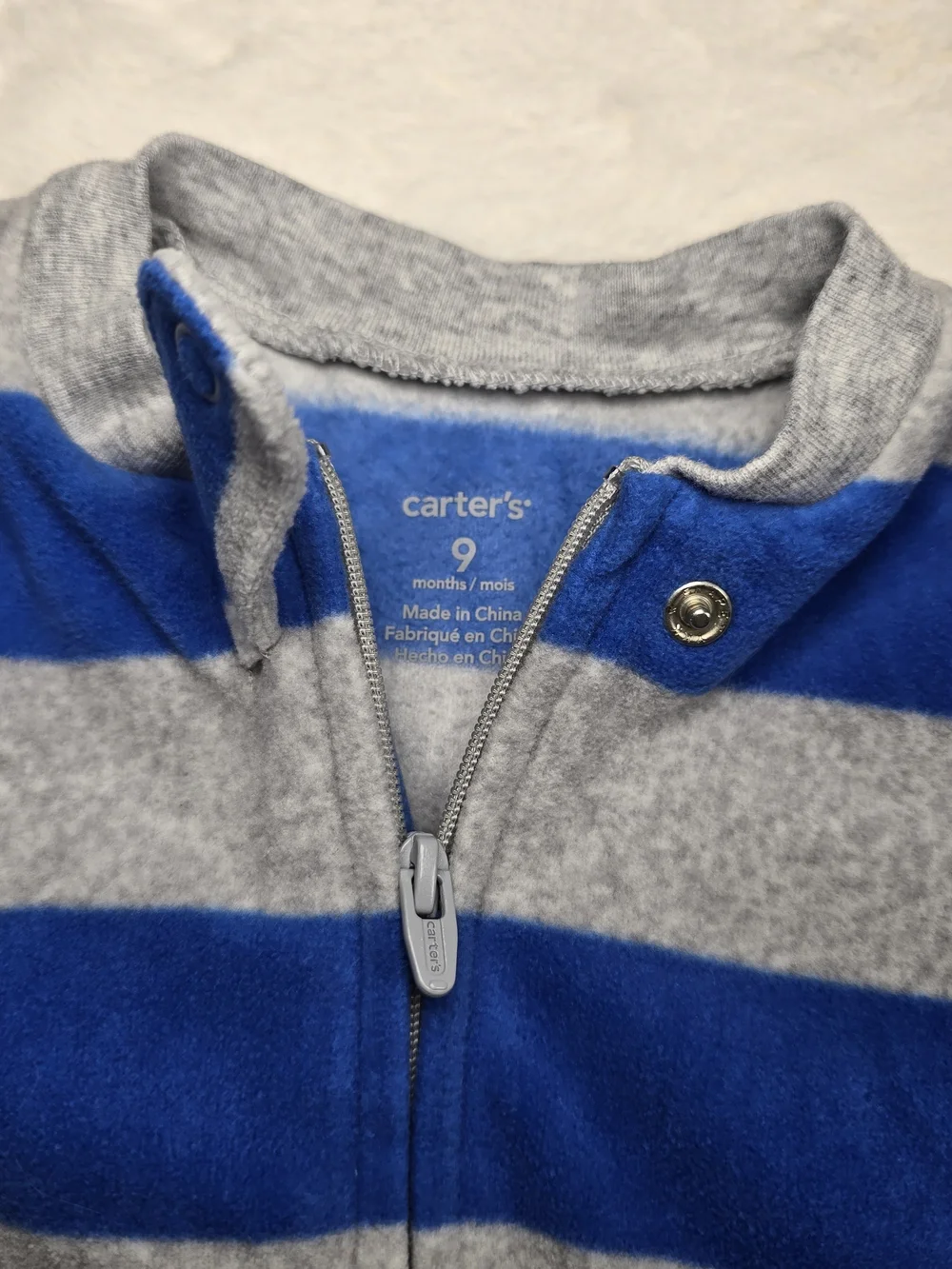 Carter's Blue & Gray Striped Fleece Footed One-Piece with Puppy Patch 9M